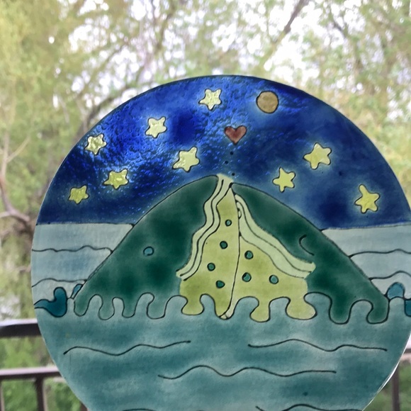 Whales Pair Sea/Sky/Stars/Moon Heart Stained Glass - Picture 2 of 8